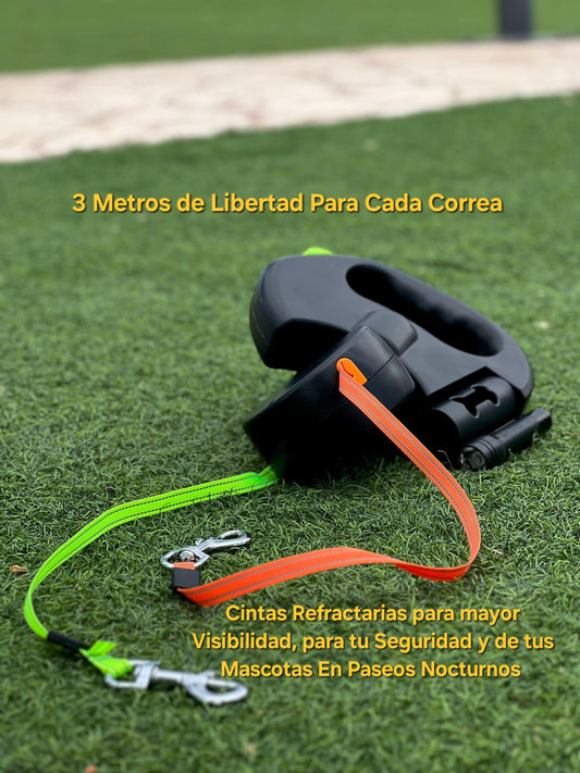 Correa Retráctil 360° Mavero.pet | Doble con Linterna y Bloqueo Instantáneo + Envío GRATIS Y Regalo SORPRESA INCLUIDO 🎁