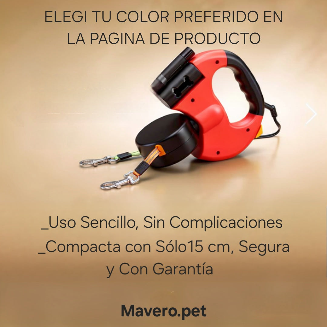 Correa Retráctil 360° Mavero.pet | Doble con Linterna y Bloqueo Instantáneo + Envío GRATIS Y Regalo SORPRESA INCLUIDO 🎁